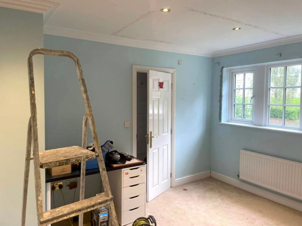 bedroom blue painted walls ladder preparation cardiff primrose decor