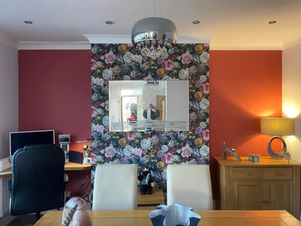 dining room floral wallpaper burnt orange walls cardiff primrose decor