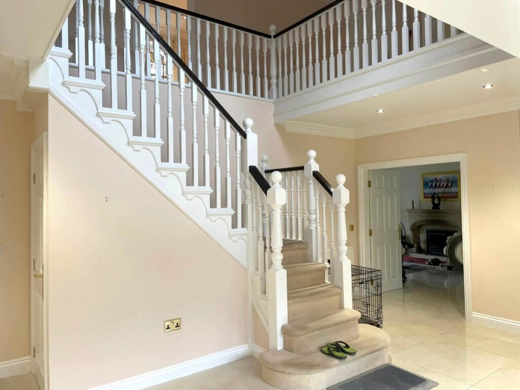 entryway cream painted walls curved staircase cardiff primrose decor