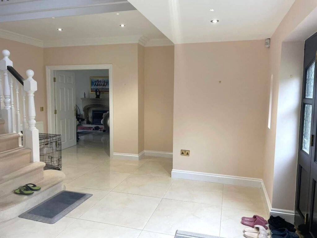 hallway cream beige painted walls tiled floor cardiff primrose decor