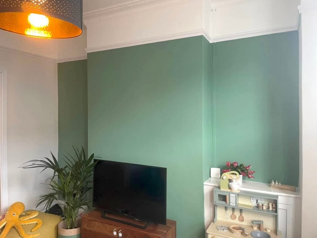 playroom aqua painted feature wall toy kitchen cardiff primrose decor